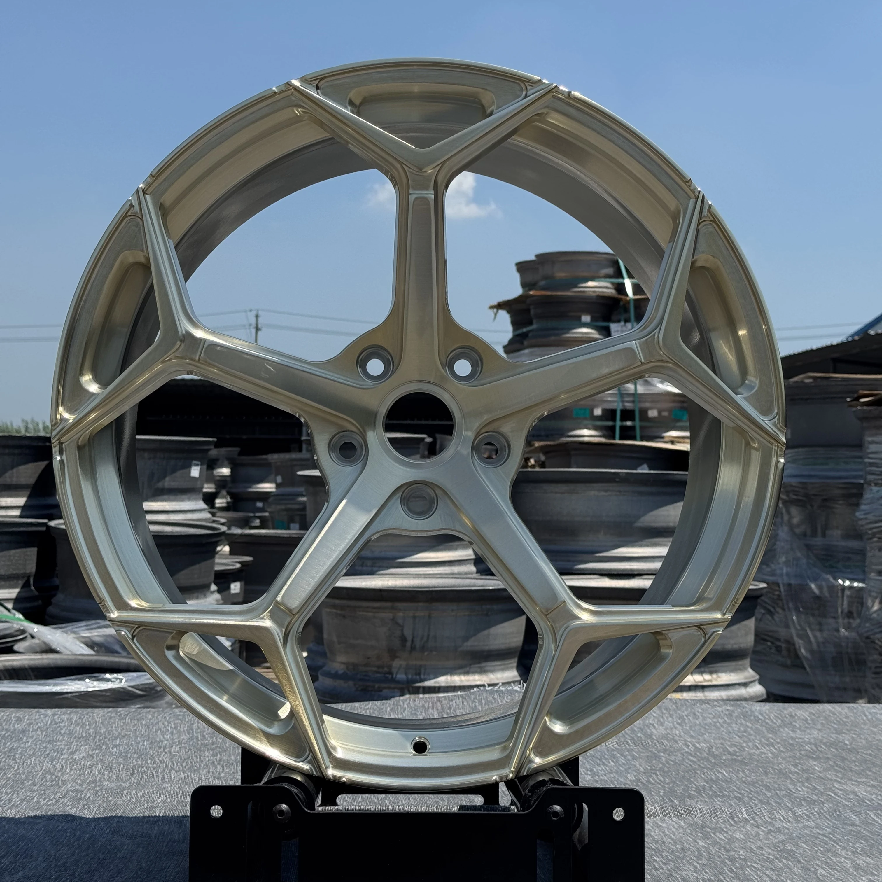 Custom Factory Directly Sold Brushed Gold Concave 5 Spoke 6061-T6 Forged Wheels For Porsche