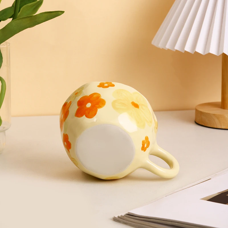 Nordic Customization Ins Mug Coffee Mug  Yellow Flower Coffee Ceramic Porcelain Cup Mug Set manufacture