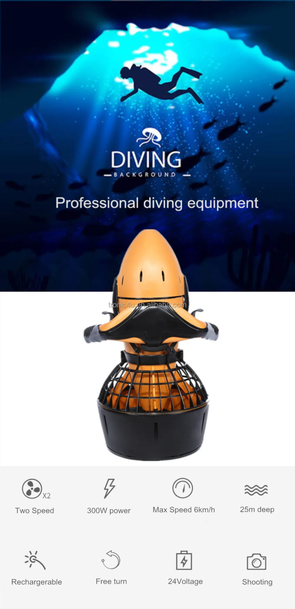 Diving Sea Scooter 300W Waterproof Pro Electric Waterproof Dual Speed US STOCK** 