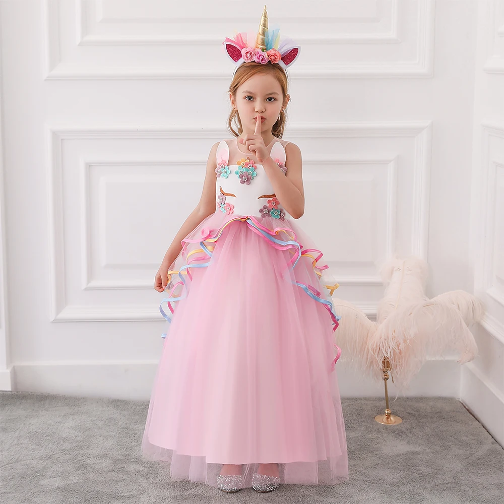 MQATZ Pink Princess Cosplay Dress for Girls Hot New Children's Party Outfit for Age 5-12Years DJS009