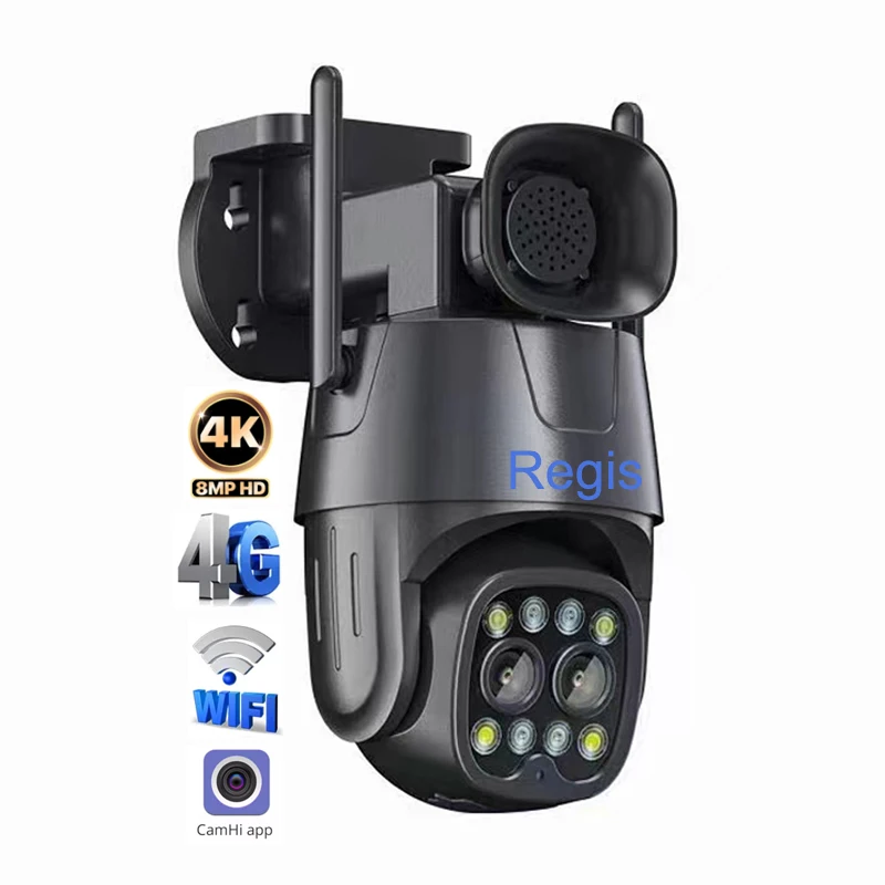 Camhi 4MP 8MP 4K Cctv Camera 10x Zoom Color Infrared Night Vision Wireless  IP Cam Dual Lens Camera 4G With Loudspeaker