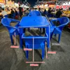 Blue integrated square table and four chairs