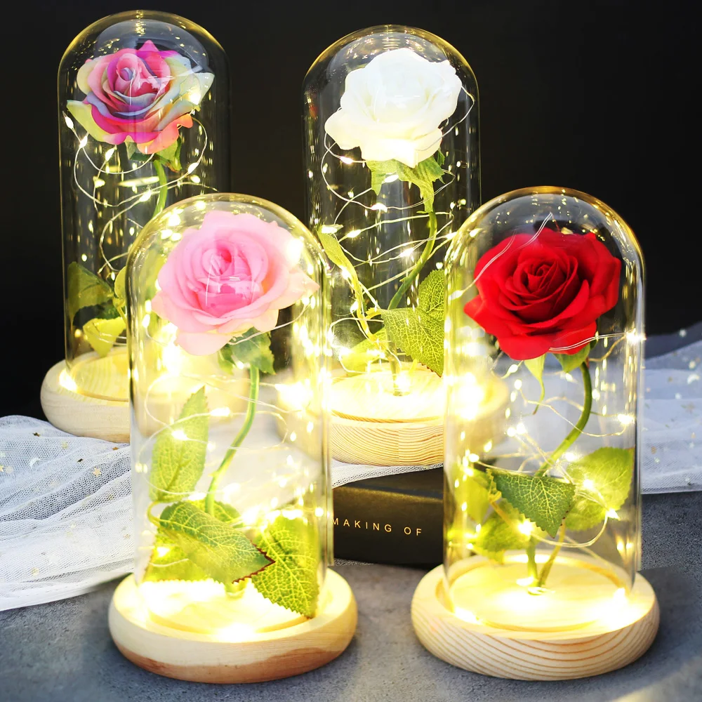 Vofull Artificial Eternal Rose In Glass Cover Led Night Light For Home ...