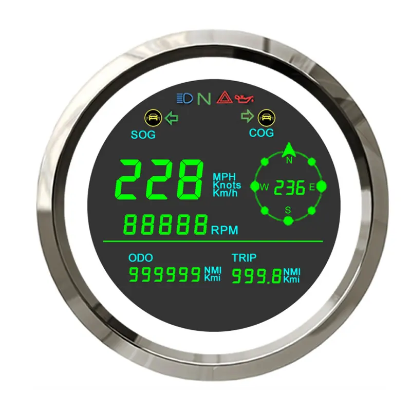 85mm LCD Display GPS Speedometer with Tachometer Total/Trip Odometer Show E Scooter Motorcycle Boat Digital Gauge