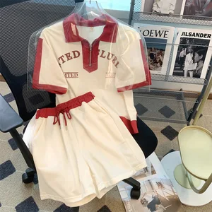 Women's Casual Sports Suit Women's Summer Embroidered POLO Collar Zipper Short-sleeved Shorts Two-piece Fashion Set