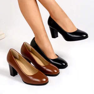 1367-1ZP Trendy Women's Formal Slip-On Shoes Low Square Wedge Heel High Quality PP Insole Summer Office Dress