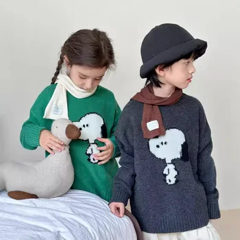 2024 Autumn and Winter new children's Jacquard dog sweater Boys and Girls cute cartoon knitwear