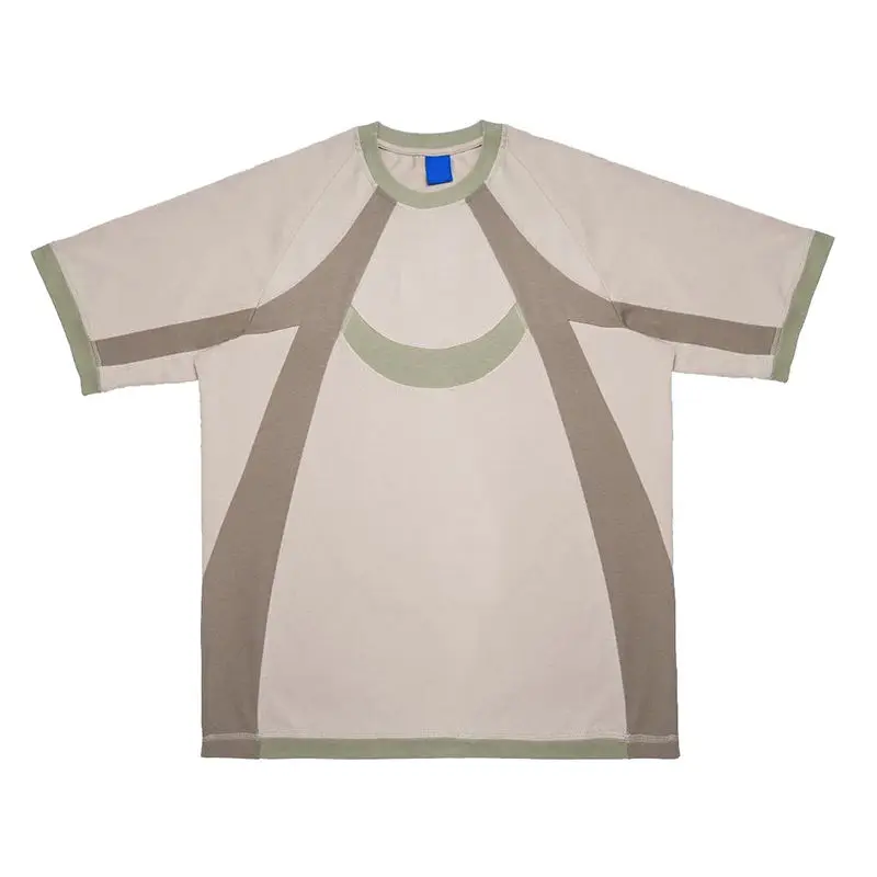 Salati Custom Logo High Quality Casual Cotton Short Sleeve Stripe Patchwork T-Shirt Manufacturer Blank Oversized T Shirt for Men gallery 4