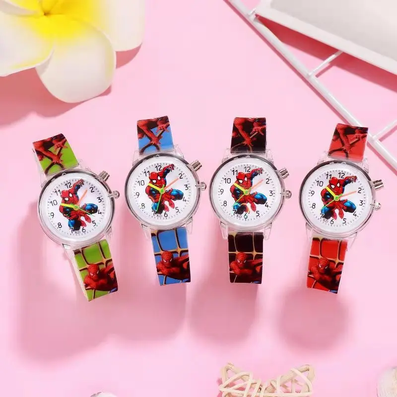 New 2021 Marvel Avengers Superhero Spiderman Flashing Silicone Children Cartoon Student Boy Watch