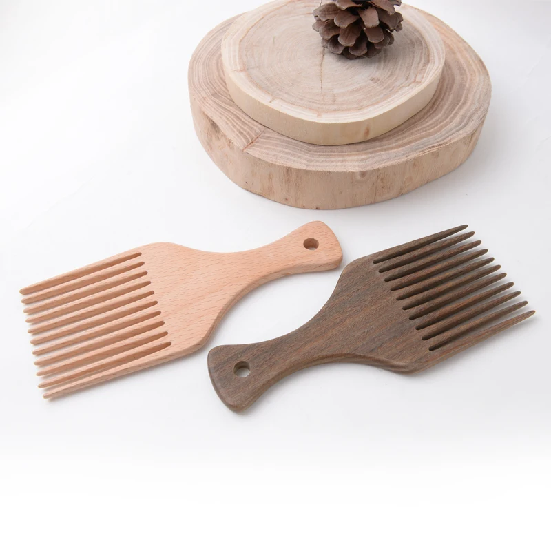 Barber Hairdressing Hair Styling Large Wooden Afro Comb Pick up Salon Afro Fork Oil Head Comb
