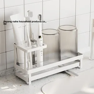 Japanese Style Toothbrush Holder Bathroom with Water Pipe Toothbrush Storage Rack Mouthwash Cup Bathroom Storage Shelf
