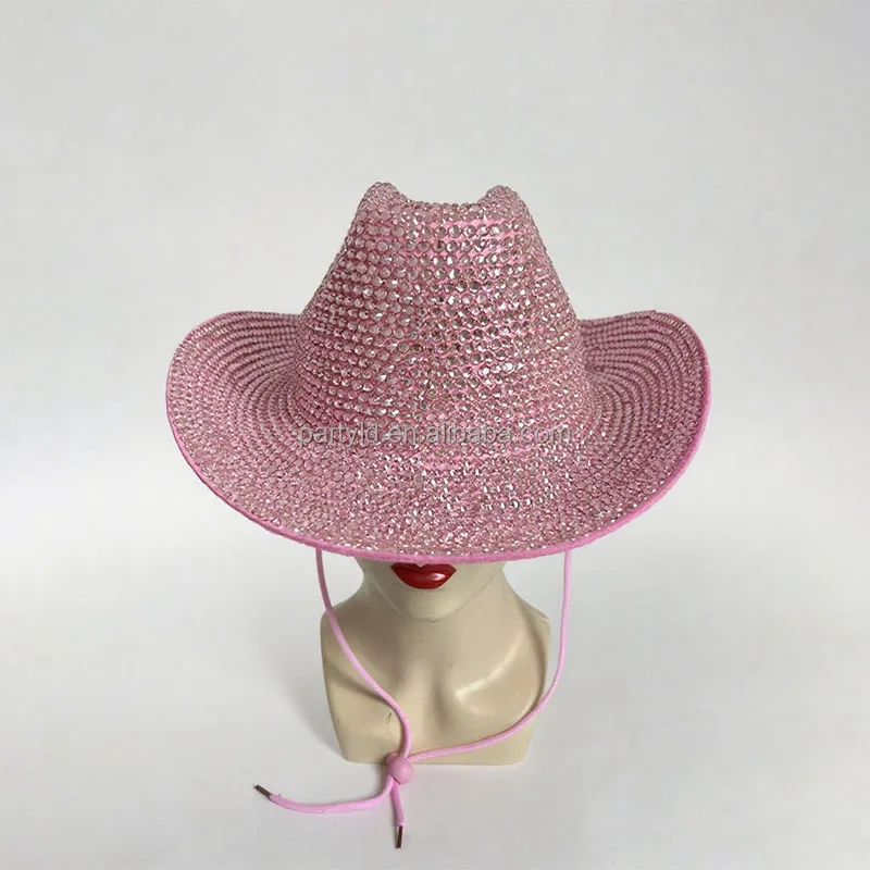 Unisex Sparkly Rhinestone Western Cowboy Hat 100% Polyester Pink Men/Women Outdoor Sports Parties Travel Costumes All Seasons