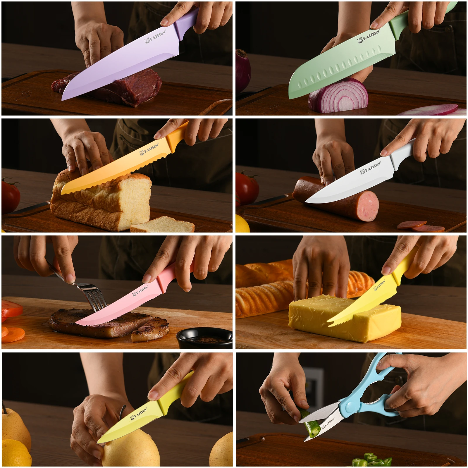 Set de couteaux multifonction avec planche et ciseaux_voghion.com