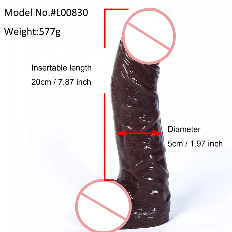 Sex Toy Insertable 7.87 Inch Artificial Africa Huge Big Huge Black Thrusting Dildo Xxl Realistic Silicone Penis for Woman