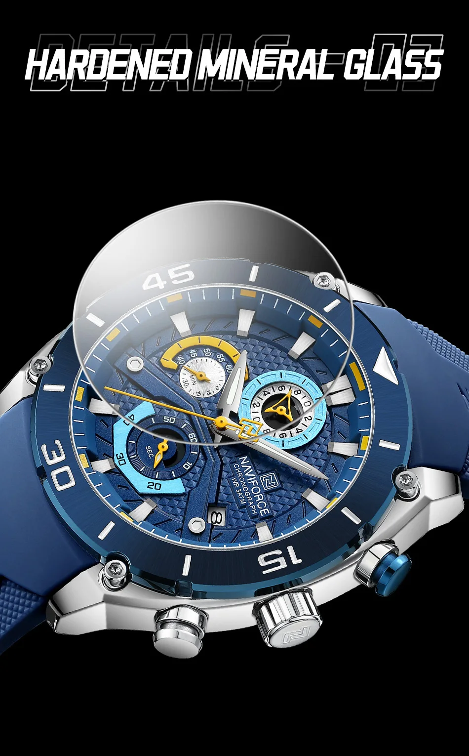 NAVIFORCE NF8038 Brand New Fashion Watches for Men Sports Chronograph Quartz Wristwatches Waterproof Luminous Clock