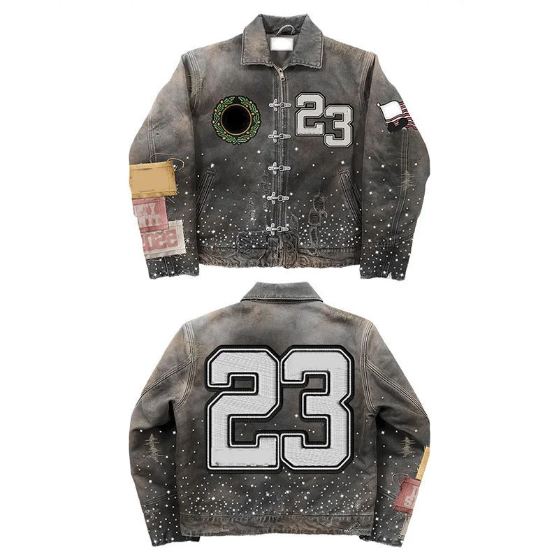 OEM Custom Patch Embroidery logo Men's Distressed Ripped Denim Thick Cotton Twill Canvas Jacket Men Customizable Vintage Wash gallery 4