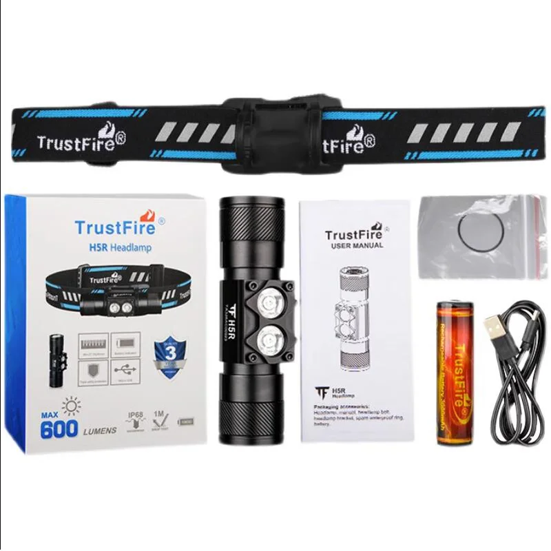 TrustFire H5R 600lm двойной фонарик USB перезаряжаемый алюминиевый HF светодиодный фонарик высокой мощности с индикатором батареи