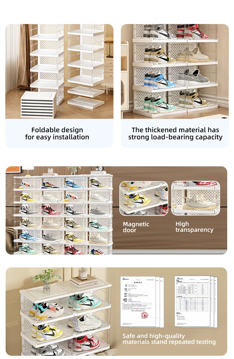 Wannuo Plastic Clear Brown Folding Shoe Boxes & Organiser 1/3/6 Tiers Shoe Box Easy To Fold Install Storage Shoebox details