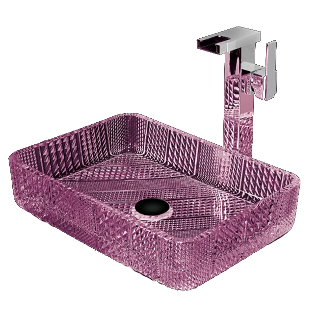 Rectangle countertop glass vessel sink bathroom wash basin