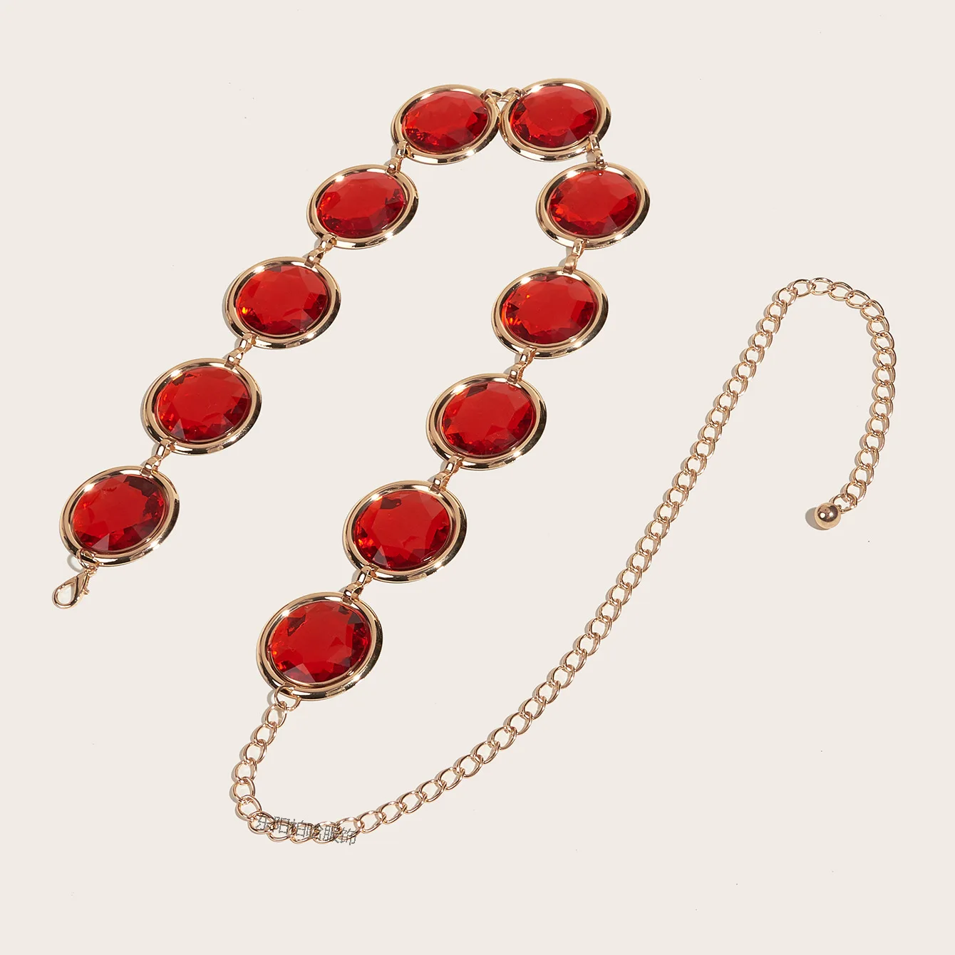 Ceinture De Cosplay Femme à Chaîne De Pierres Rouges - Taille Réglable, Effet Brillant, Pour Costume D'anime, Fête Ou Accessoire Tendance
