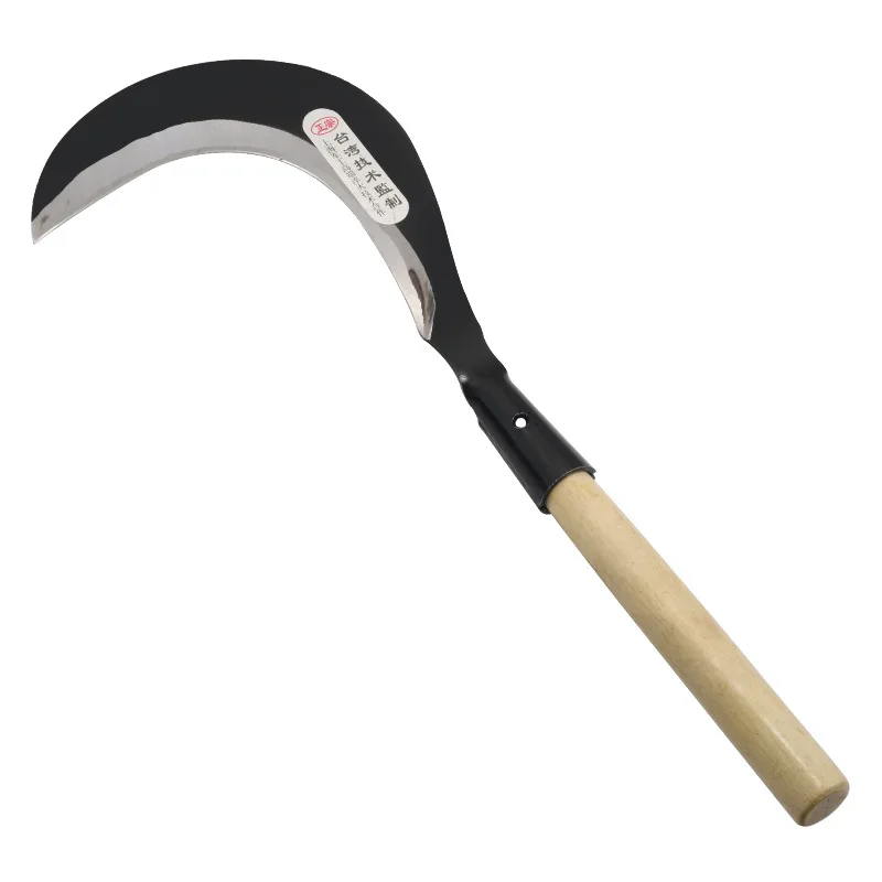 Rice Harvester Long Handle Grain Weeding Sickle Wholesale Grass Sickle Agricultural Wood Handle Sickle