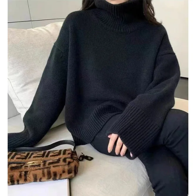 AU Design Ladies' Soft Knit Turtleneck Sweater Cozy Solid Color Long Sleeves Fall Winter Wear Breathable and Fashion Print