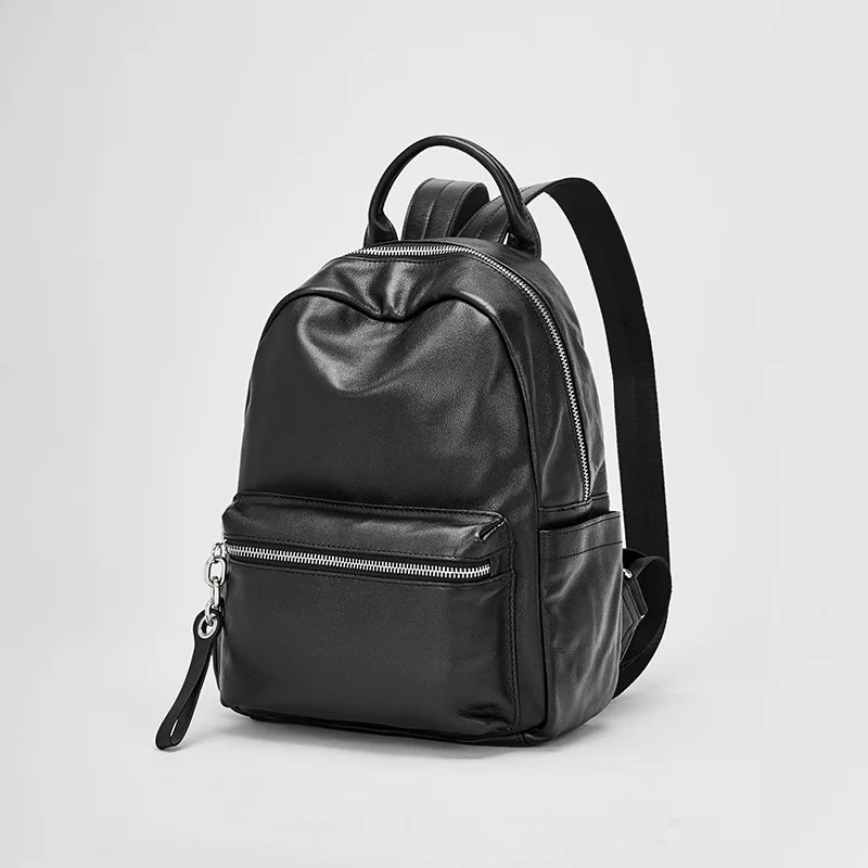 Black School Bag Genuine Real Leather for Female Backpack Bag Pack for Women Full Grain Leather Women’s Backpacks