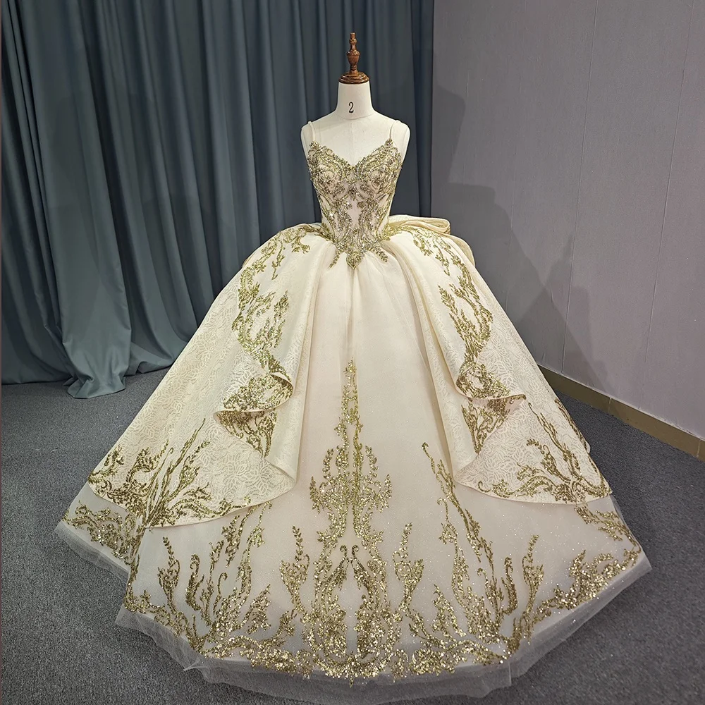 Jancember 1194 Vintage Spaghetti Strap Lace Fabric Quinceanera Dresses  Champagne