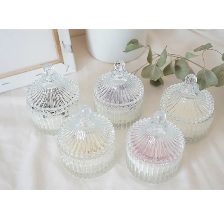 Clear Glass Container Candles Crystal Candy Jar With Lid Fancy Custom