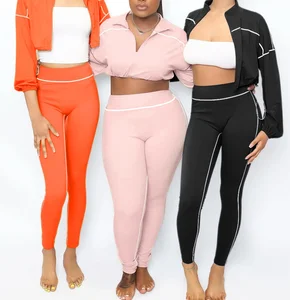 Viviblook Z910ST03 Women Casual Suit Long Sleeved Zipper Jacket Cardigan Sweatshirt  Leggings Pants 2 Pieces Plus Size Set