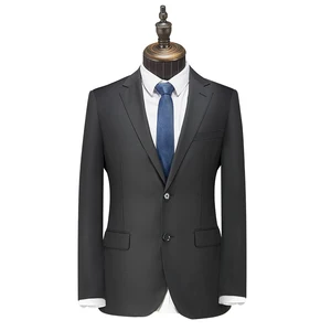 Men's Black Double Breasted V-neck Business Suit Customizable Breathable Anti-Wrinkle Half Canvas Polyester Serge Fabric