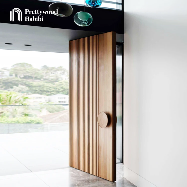 Prettywood Australia Residential Exterior Vertical Slats Design Waterproof Modern Solid Wooden Main Entrance Pivot Entry Door details