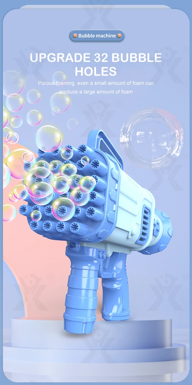 Chengji 2023 wholesale summer outdoor children toys 32 holes electric gatling automatic bubble shooter gun toy