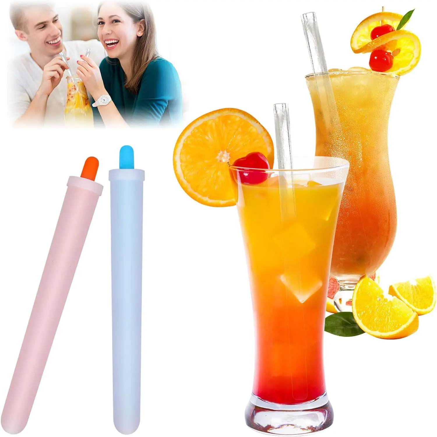 DD2775 Kreativer Wiederverwendbarer DIY-Trinkstab  Getrnke-Eiswrfel-Strohhalm-Hersteller fr Becher Silikon-Eisstrohhalm-Form