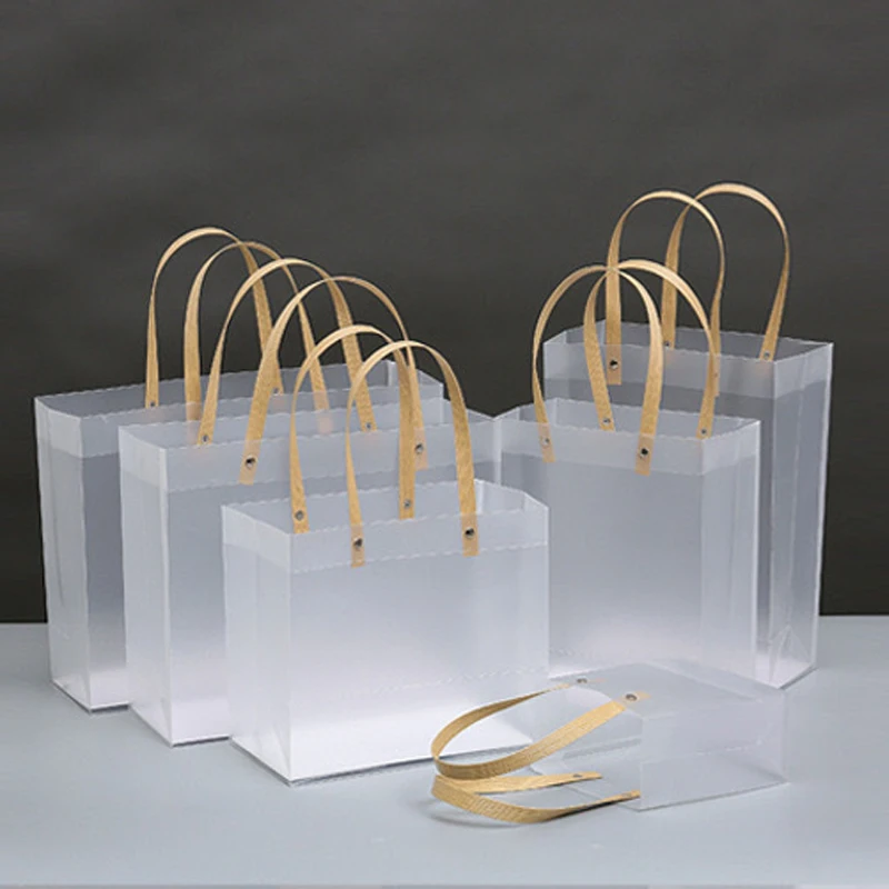 Transparent Soft PVC Gift Tote Packaging Bags with Hand Loop clear Plastic  Handbag Cosmetic Bag