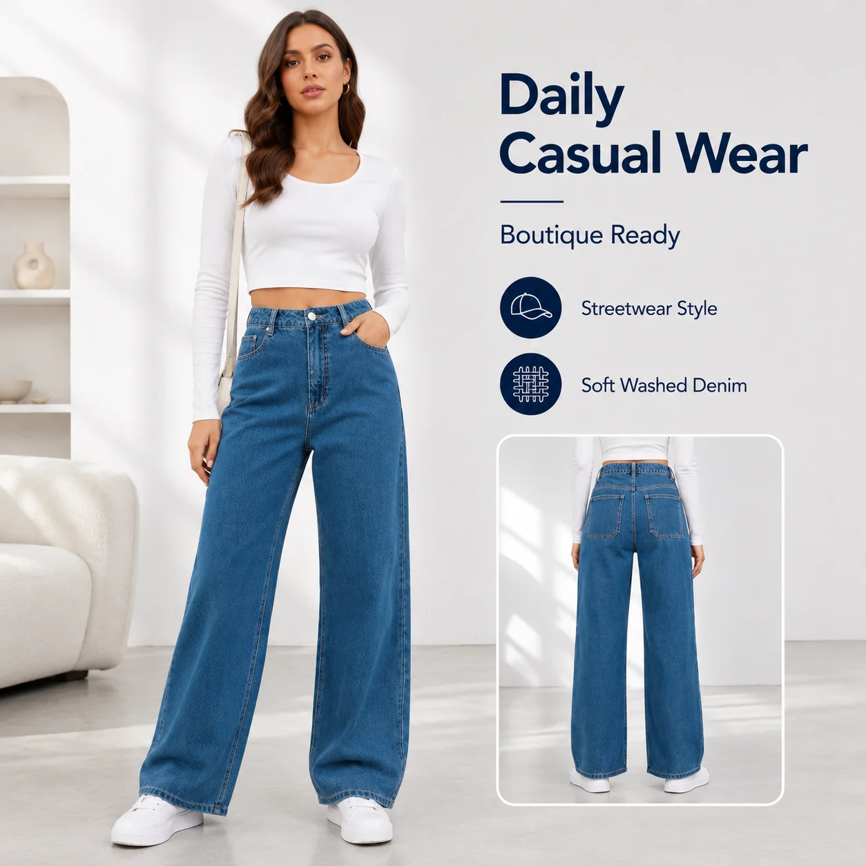 2025-ci il üçün qadınlar üçün yüksək beli düz pantalonlar, gündəlik elastik džinslər, yüngül yuyulmuş dənimi, populyar modellər