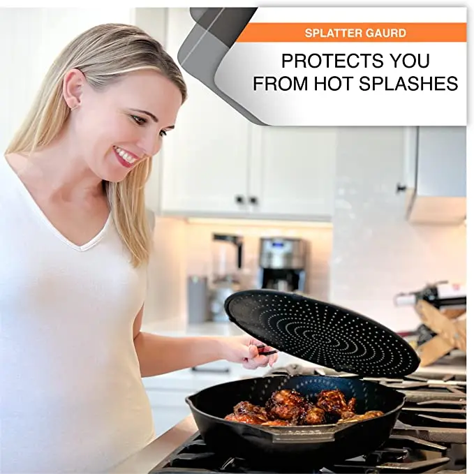 Multi-Use Heat Resistant Food Safe Frying Pan Hot Cooking Splash Grease Guard Drain Board Silicone Oil Splatter Screen