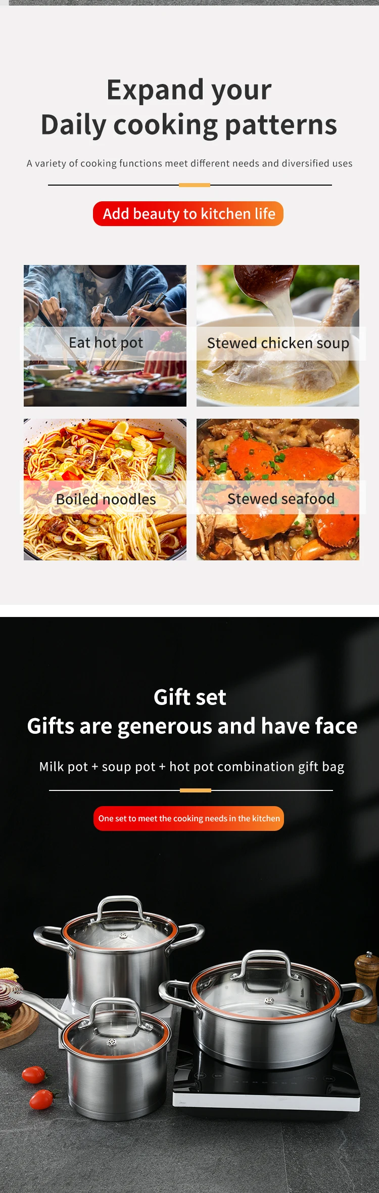 Maimai Custom Kitchen Induction Cooking Pots And Pans Set Casserole Sauce Pan Nonstick Stainless