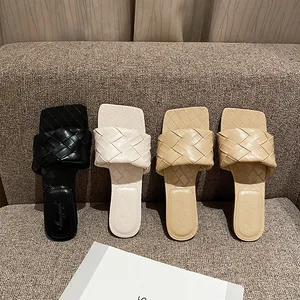 French Flat Cool slippers Female Summer Wear New Temperament Weave a Word Procrastinates Lag Open-toed Sandals