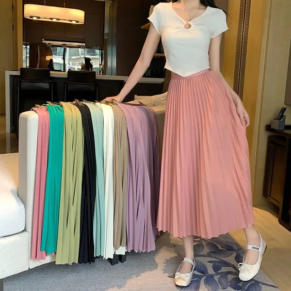 スカート Gyeong : 25SS / Double Knee Skirt (2colors) Side Slit Nylon Maxi Skirt BY312 - Korean Women's Fashion
