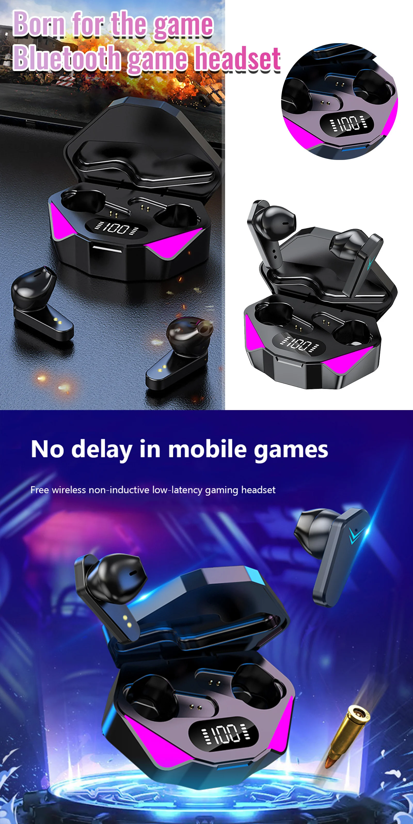 X15 TWS Gaming Earphones Wireless Low-latency noise-cancelling headphones With LED display For phone - ANKUX.COM