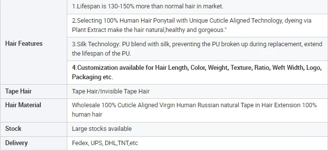 Wholesale Double Drawn Remy Skin Weft Tape In Hair Extensions 100% Human Cuticle Hair Tape Hair Extensions details