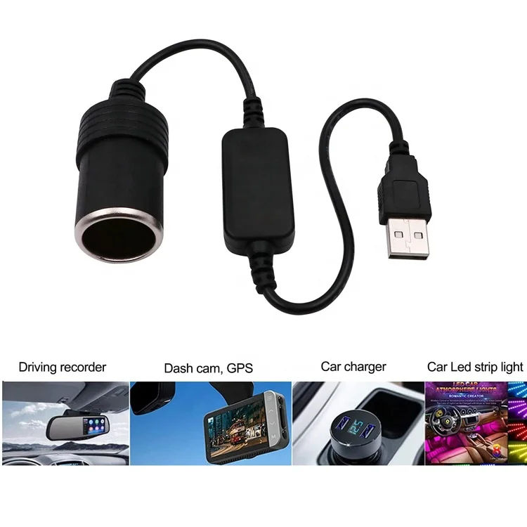 USB a Male to 12v Car Cigarette Lighter Socket Female Power Converter Cable