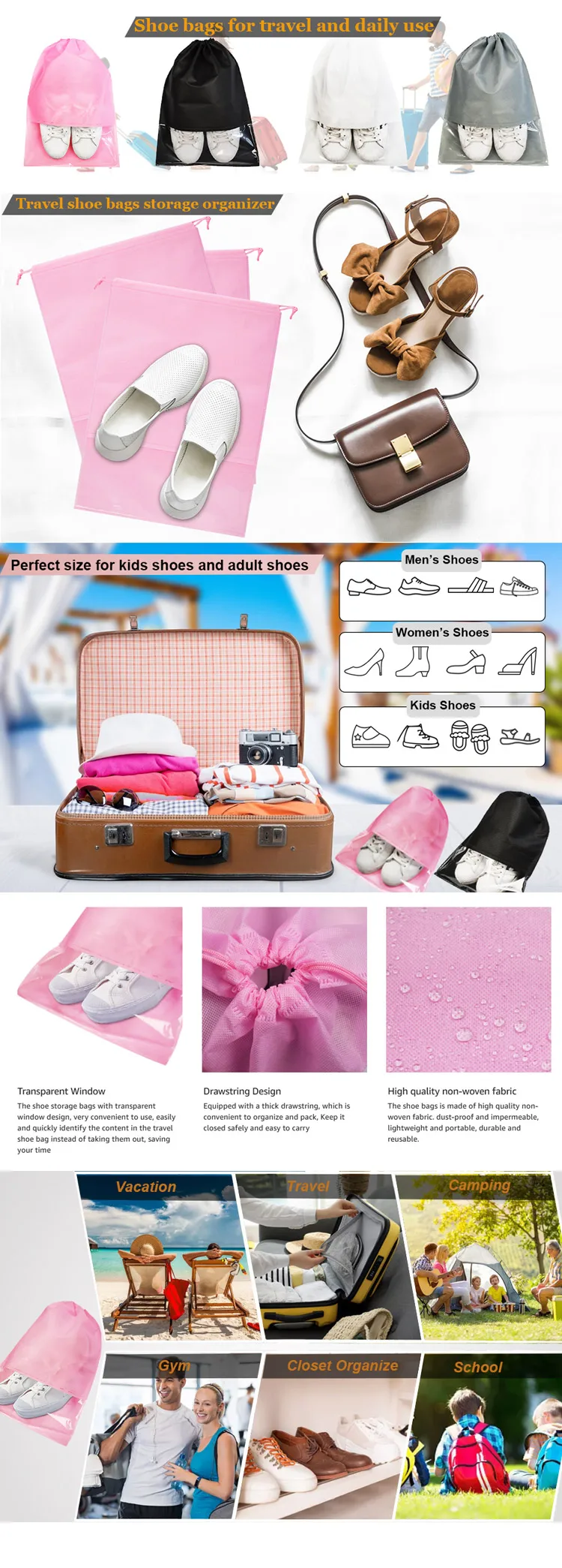 Custom Logo Clear Travel Non Woven Portable Sneaker Carrier Organizer