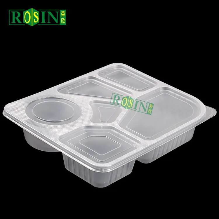 6 Compartments Microwave Safe Disposable Reusable Takeaway Bento Lunch Box Plastic Food Meal Prep Container With Lid