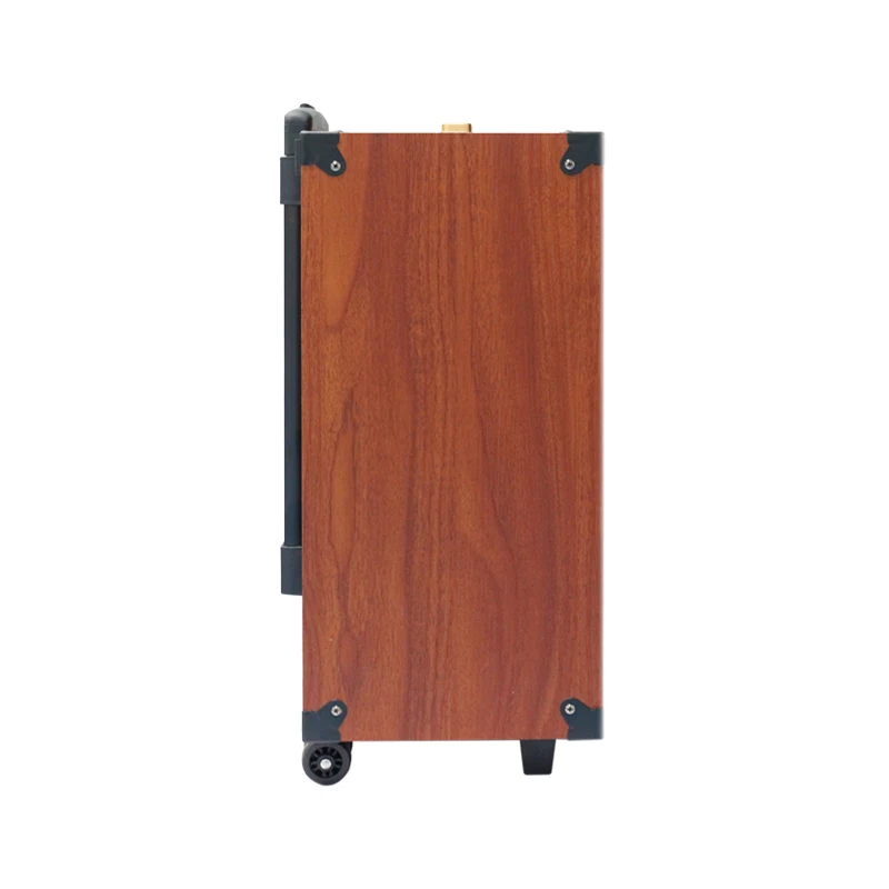 High Quality Best Sound Big Power 150w 12 Inch Wooden Trolley Speaker Tws Dc 12v Rechargeable Wood Outdoor Audio With Mic