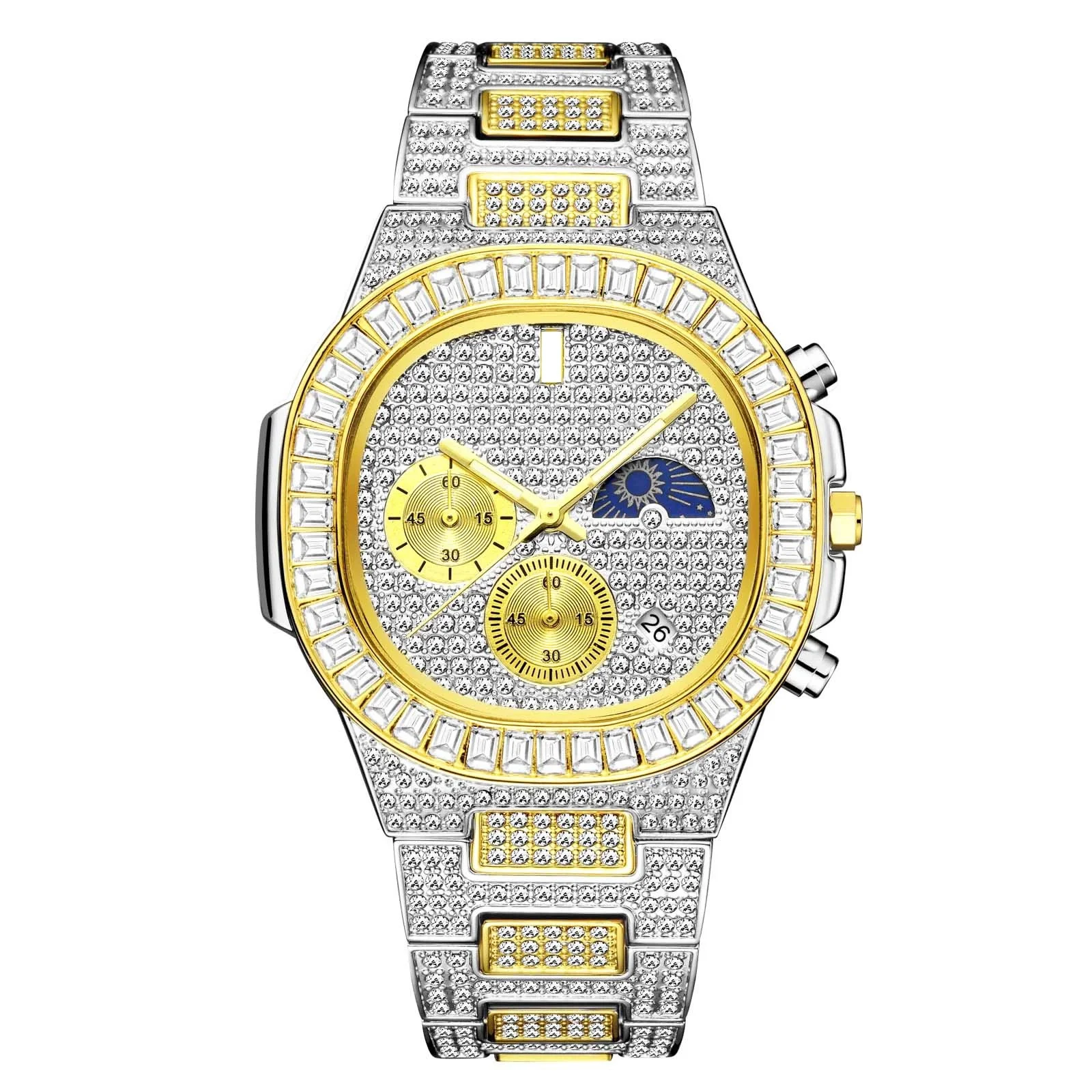 Top Brand Luxury Male Quartz Men Wristwatch Unique Gift for Men Lced Out Gold Diamond Watch