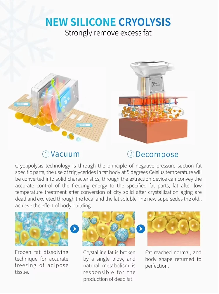 <p data-pm-slice="1 3 []">The Cryolipolysis and Body Slimming Machine is a multifunctional body contouring system designed for professional aesthetic salons, Med Spas, and beauty clinics. Combining controlled cooling, 40KHz ultrasonic cavitation, 6-polar radiofrequency (RF), and laser lipolysis in one platform, it offers multiple treatment modalities for customized body contouring services.</p> The system includes four cryolipolysis applicators—2 large, 1 medium, and 1 small—alongside dedicated cavitation, RF, and laser lipolysis attachments. With adjustable vacuum pressure of 0–80 kPa and a cooling range of -10°C to 10°C, it provides versatile configuration options for professional body treatment protocols. <strong>Key Features</strong> <ul data-spread="false"> <li>Multiple technologies integrated into one body contouring platform</li> <li>Four cryolipolysis applicators in three sizes</li> <li>40KHz ultrasonic cavitation</li> <li>6-polar RF handpiece for body contouring applications</li> <li>Laser lipolysis attachments with specified 100 mW-per-emitter output, subject to manufacturer confirmation</li> <li>Adjustable negative pressure from 0 to 80 kPa</li> <li>Dual-voltage options for different electrical markets, subject to configuration confirmation</li> </ul> Cryolipolysis Body Slimming Machine with Cavitation RF & Laser Lipolysis