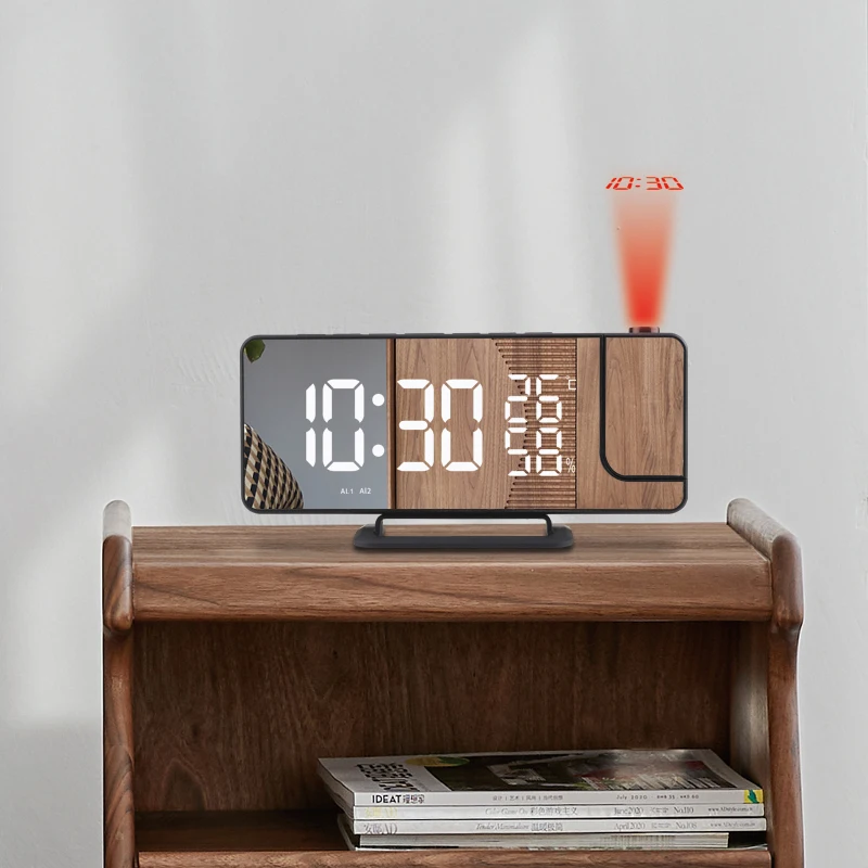 2022 Top Selling LED Mirror Desk Clock with Temperature Display Alarm Digital Projector Projection Electronic Desktop Clocks