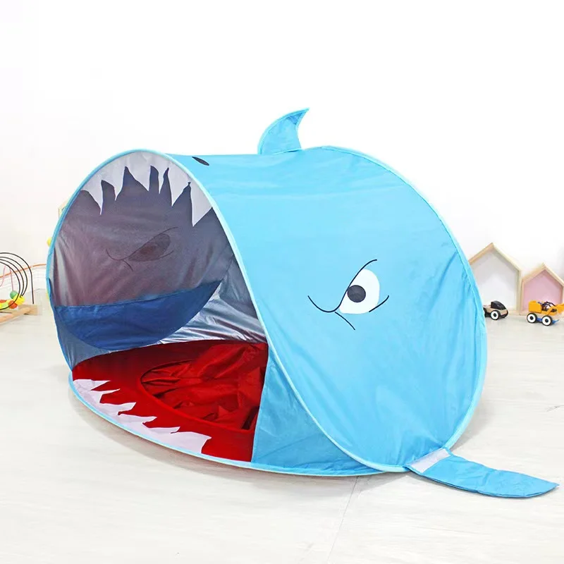 Portable Foldable Shark Playhouse Pop Up Portable Sun Shelter Tent with Pool Toy 